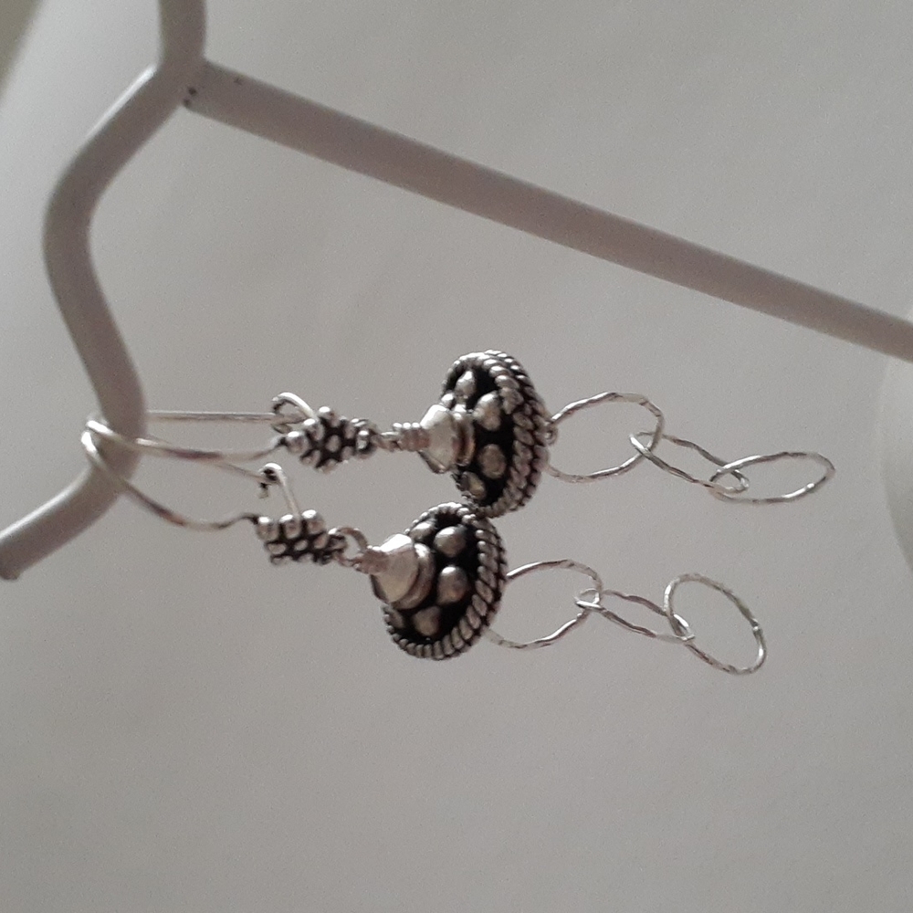 Dangly Ornate Sterling Silver Pierced Earrings A109 - Picture 10 of 13